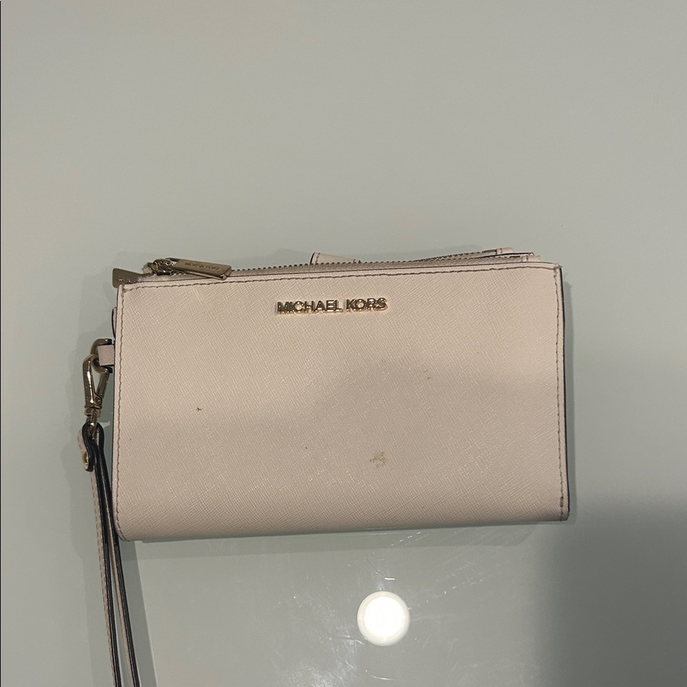 Michael Kors Beige Wristlet with Gold Accents
